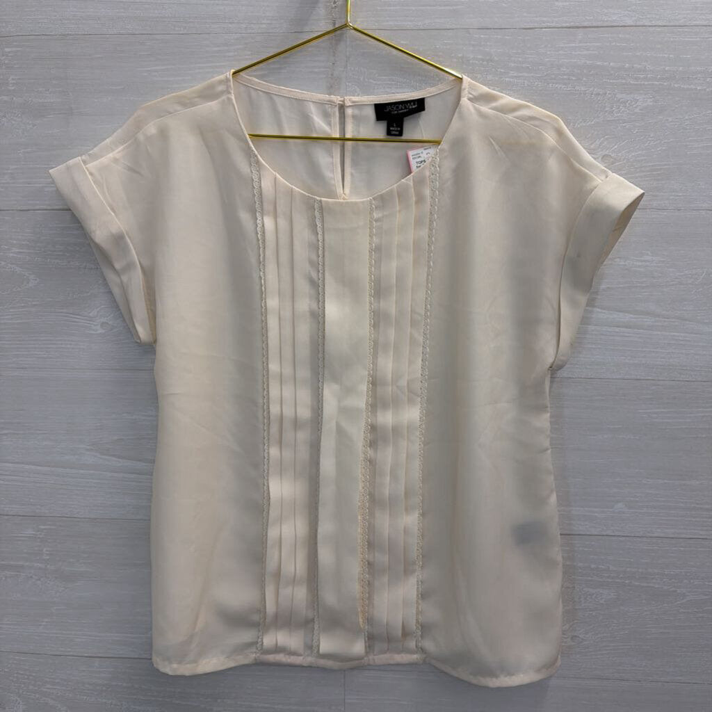 Jason Wu for Target Cream Short Sleeve Pleated Front Top Large