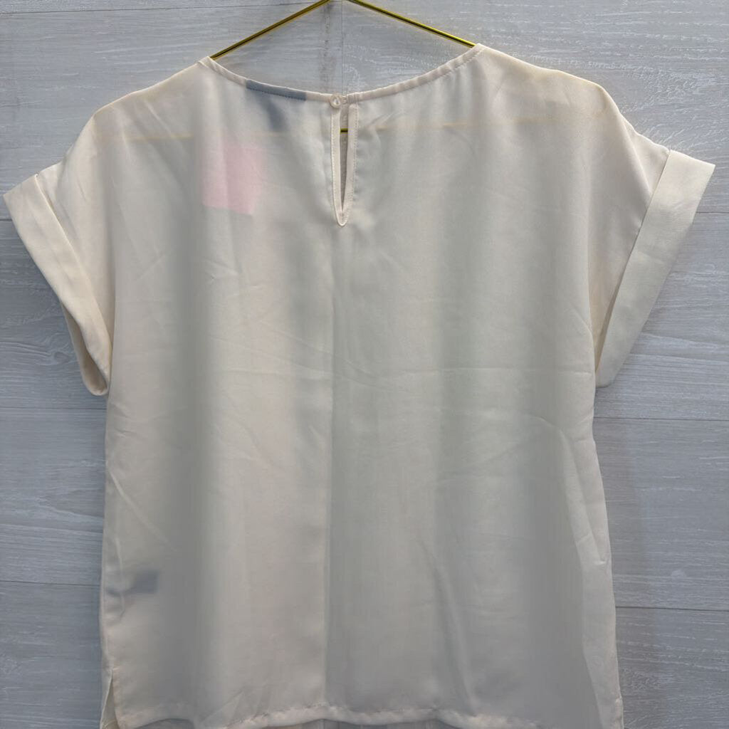 Jason Wu for Target Cream Short Sleeve Pleated Front Top Large