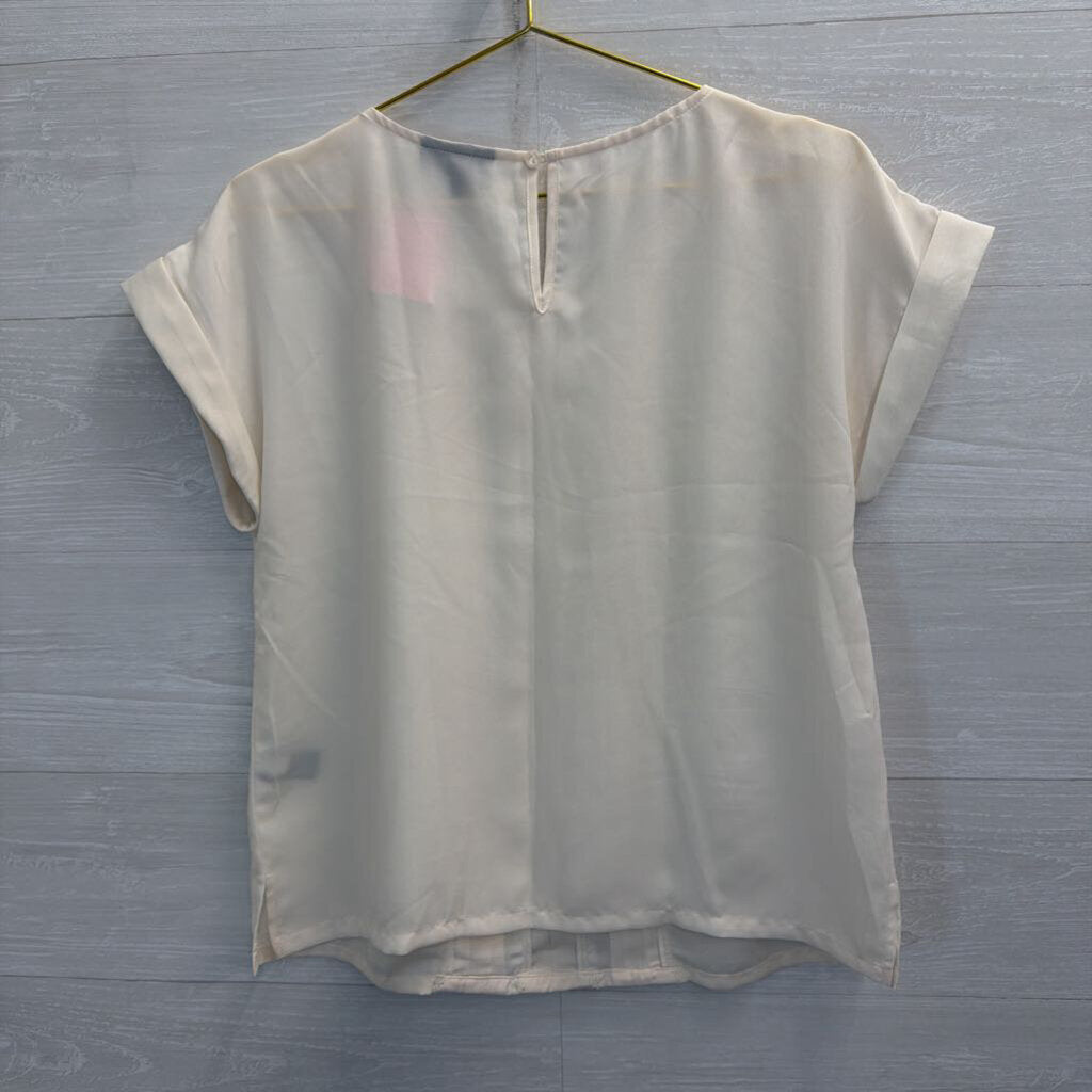 Jason Wu for Target Cream Short Sleeve Pleated Front Top Large