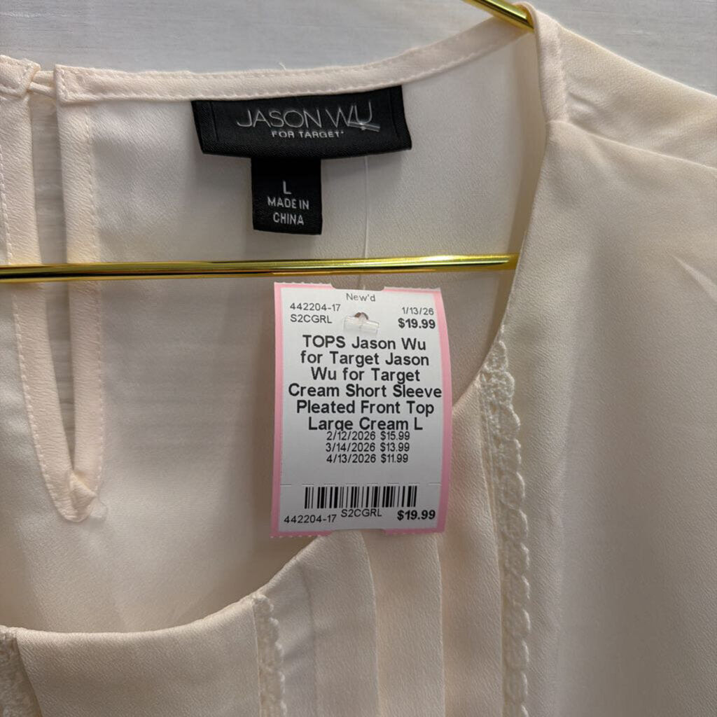 Jason Wu for Target Cream Short Sleeve Pleated Front Top Large