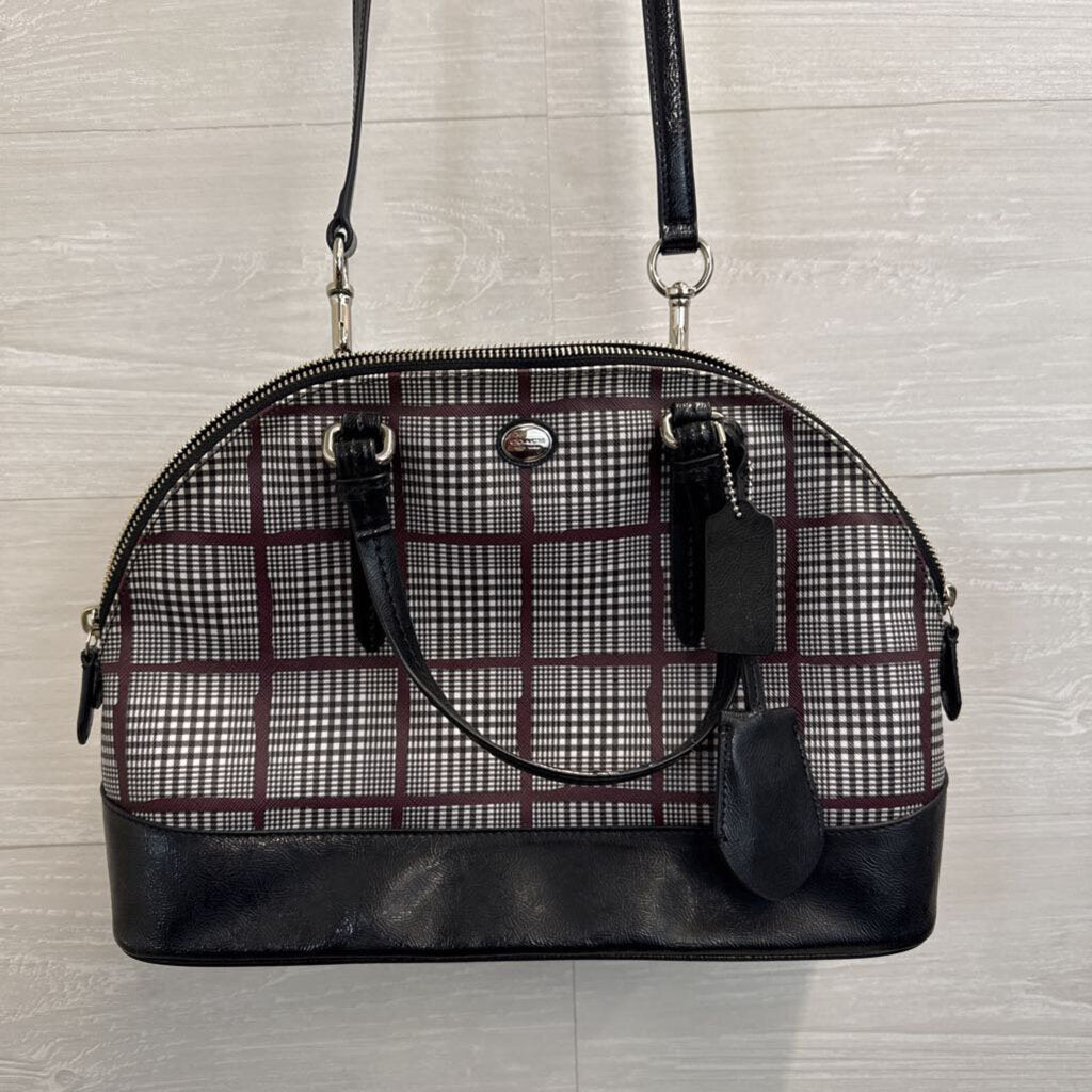 Coach Black/ Burgundy/ White Peyton Cora Glen Plaid Domed Purse