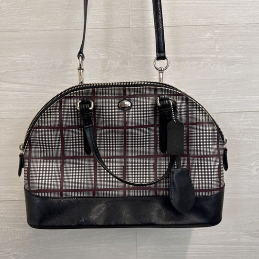Coach Black/ Burgundy/ White Peyton Cora Glen Plaid Domed Purse