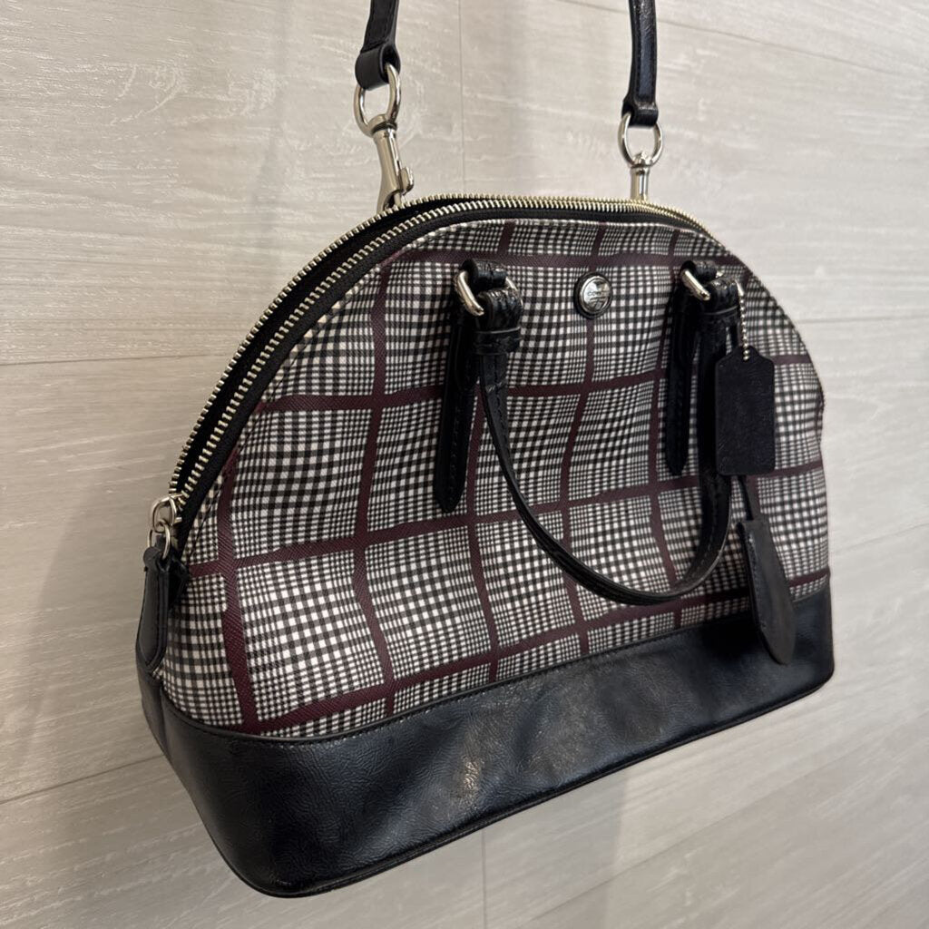 Coach Black/ Burgundy/ White Peyton Cora Glen Plaid Domed Purse