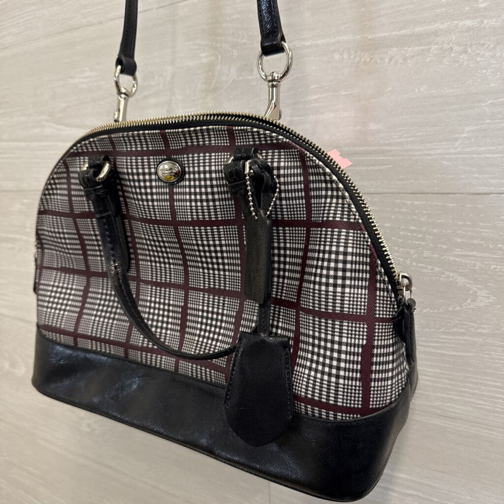 Coach Black/ Burgundy/ White Peyton Cora Glen Plaid Domed Purse