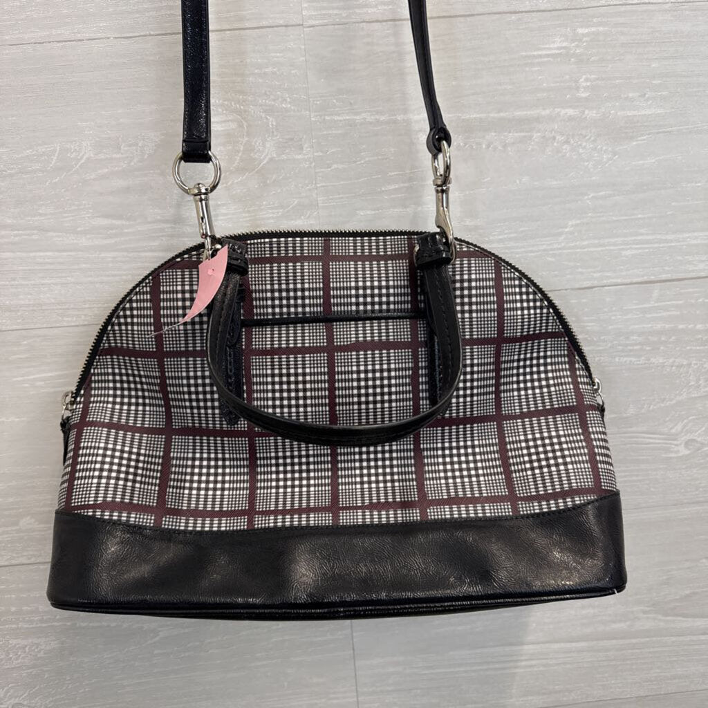 Coach Black/ Burgundy/ White Peyton Cora Glen Plaid Domed Purse