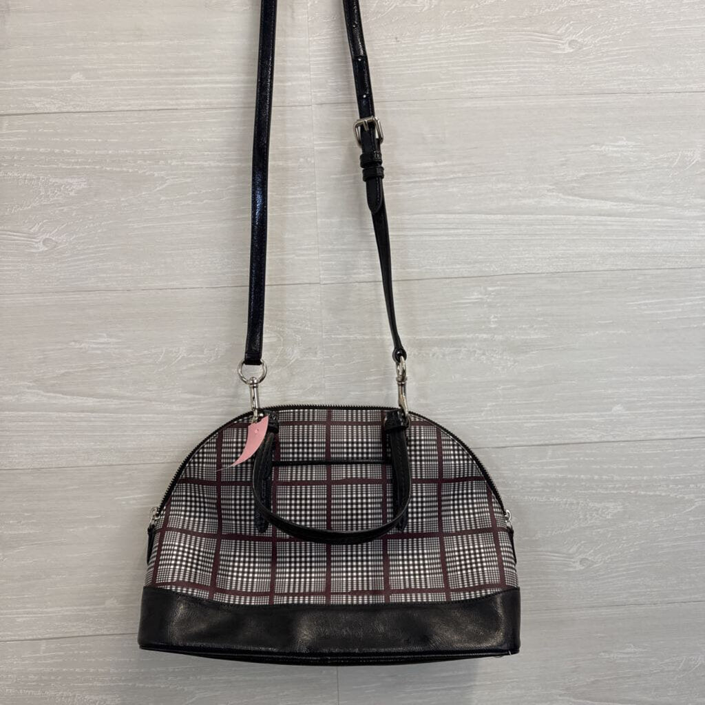 Coach Black/ Burgundy/ White Peyton Cora Glen Plaid Domed Purse
