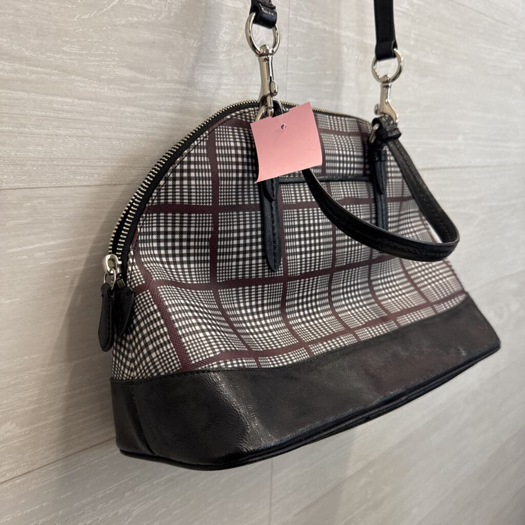 Coach Black/ Burgundy/ White Peyton Cora Glen Plaid Domed Purse