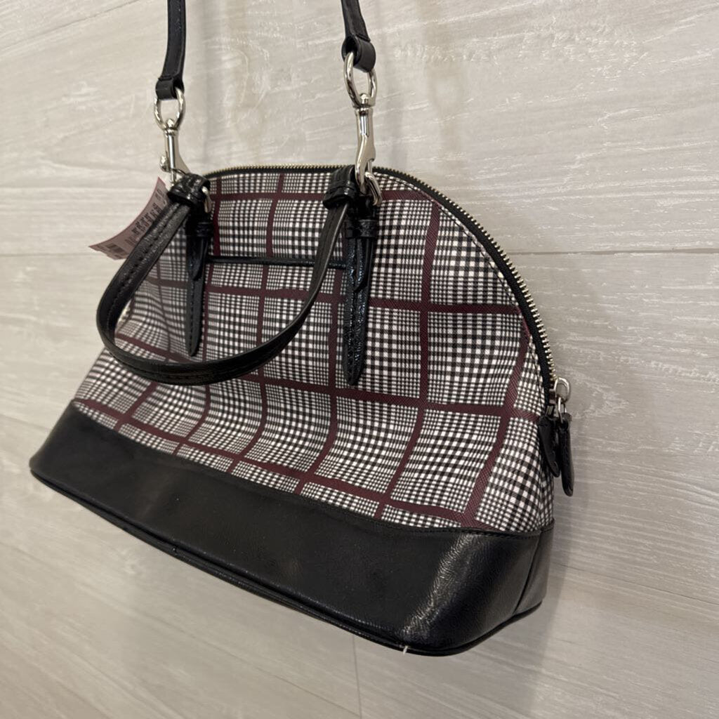 Coach Black/ Burgundy/ White Peyton Cora Glen Plaid Domed Purse