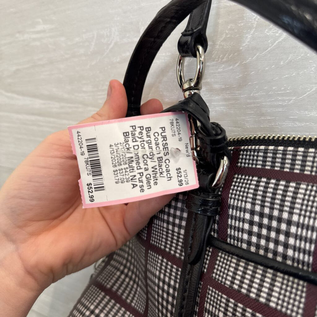 Coach Black/ Burgundy/ White Peyton Cora Glen Plaid Domed Purse