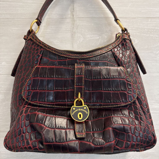 Dooney and Bourke Red Crocodile Embossed Leather Hobo Shoulder Purse