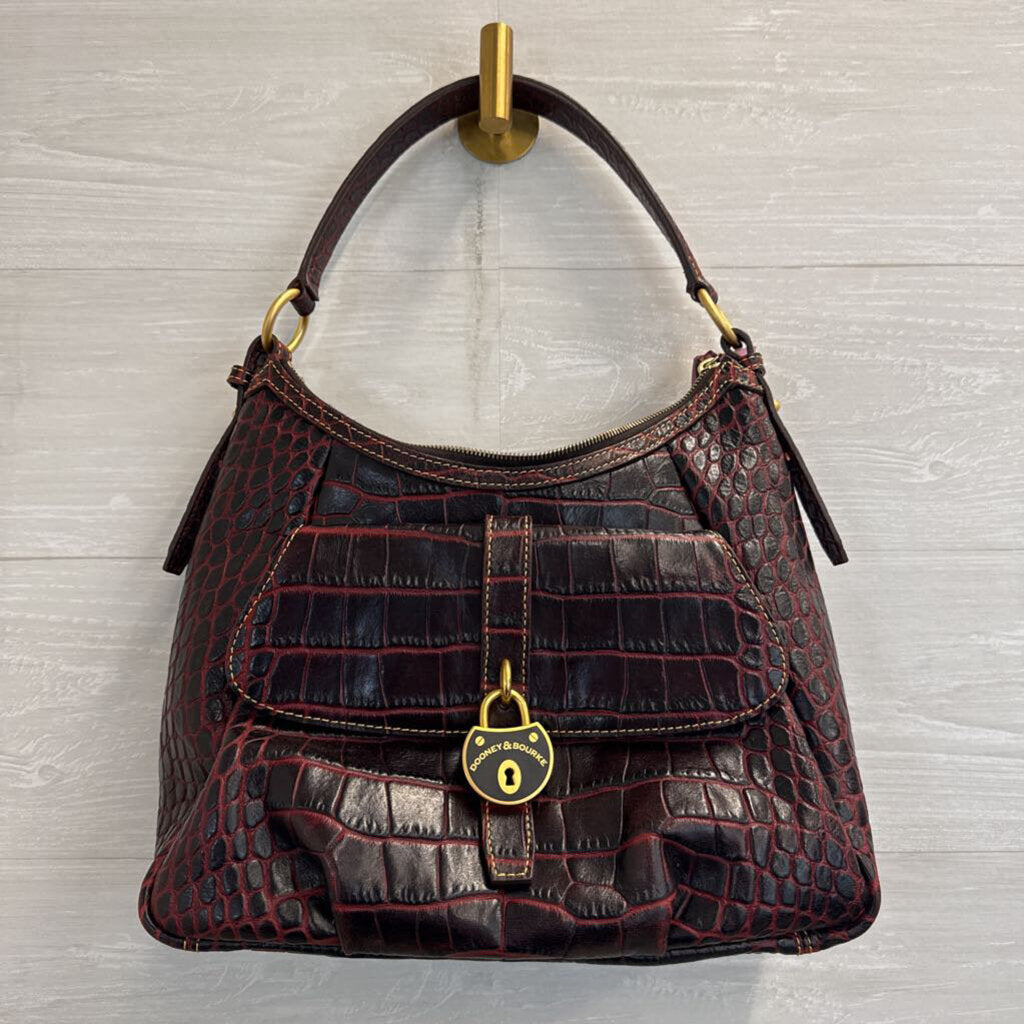 Dooney and Bourke Red Crocodile Embossed Leather Hobo Shoulder Purse
