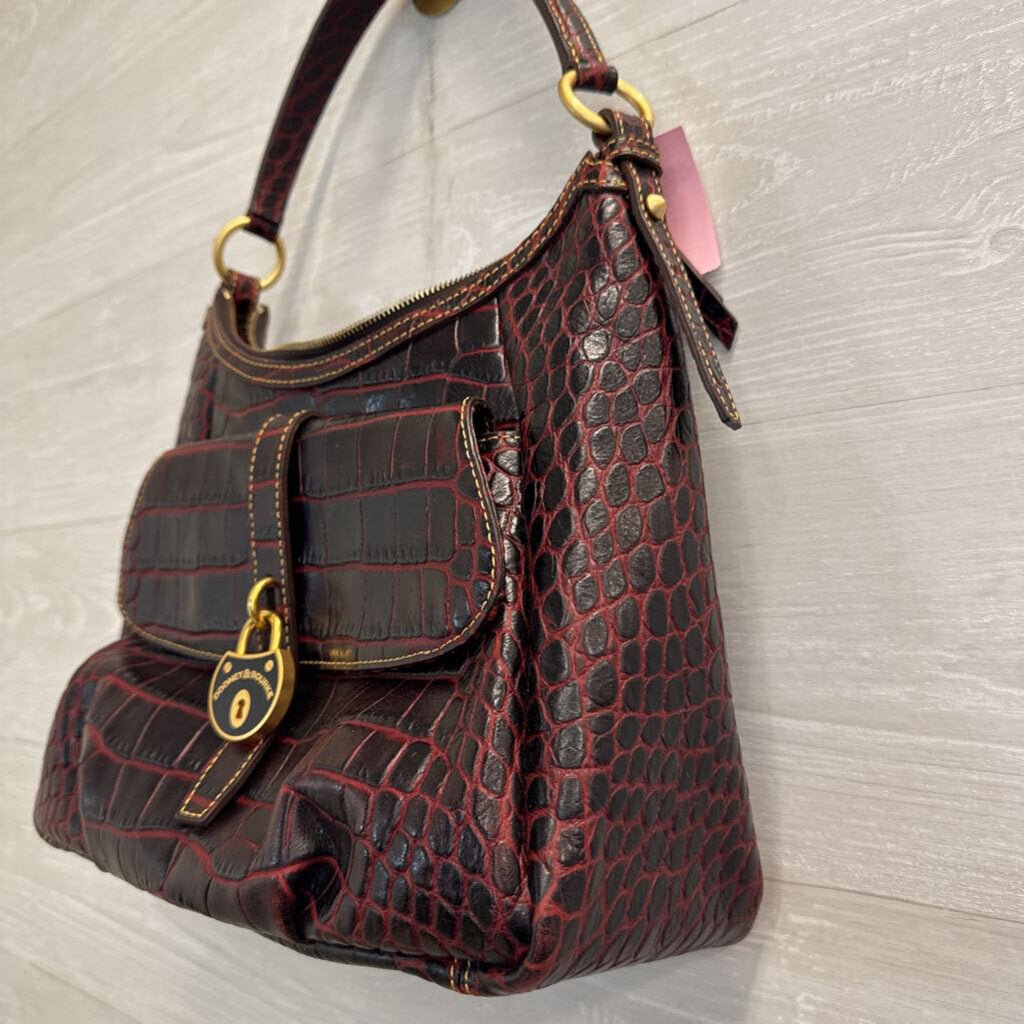 Dooney and Bourke Red Crocodile Embossed Leather Hobo Shoulder Purse