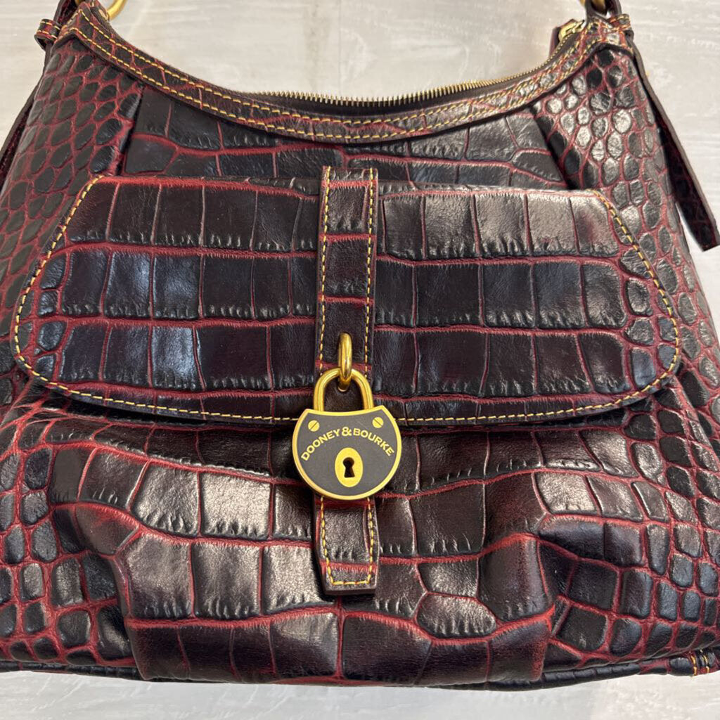 Dooney and Bourke Red Crocodile Embossed Leather Hobo Shoulder Purse