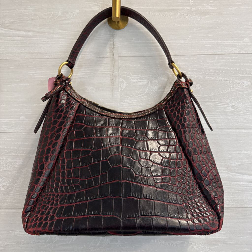 Dooney and Bourke Red Crocodile Embossed Leather Hobo Shoulder Purse