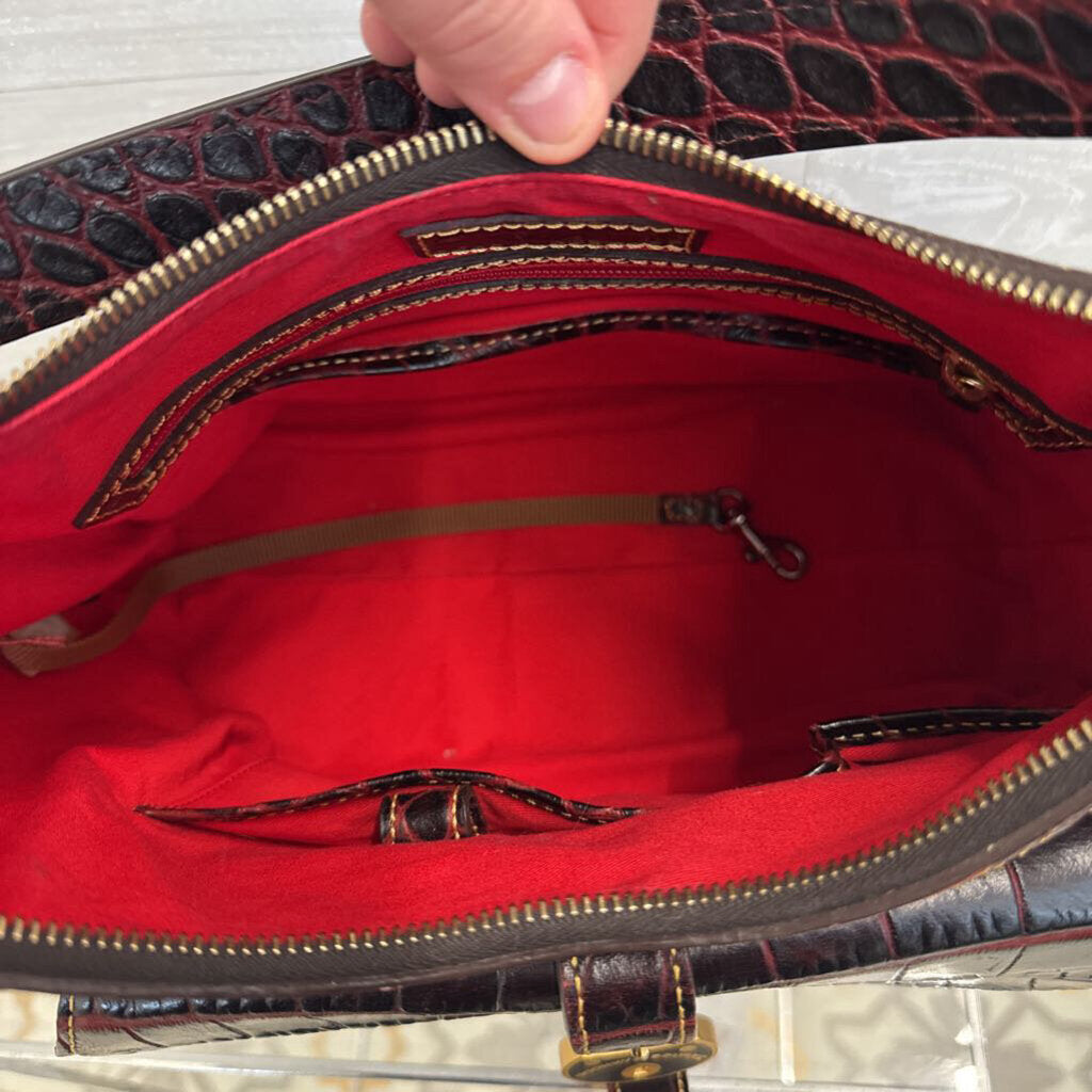 Dooney and Bourke Red Crocodile Embossed Leather Hobo Shoulder Purse