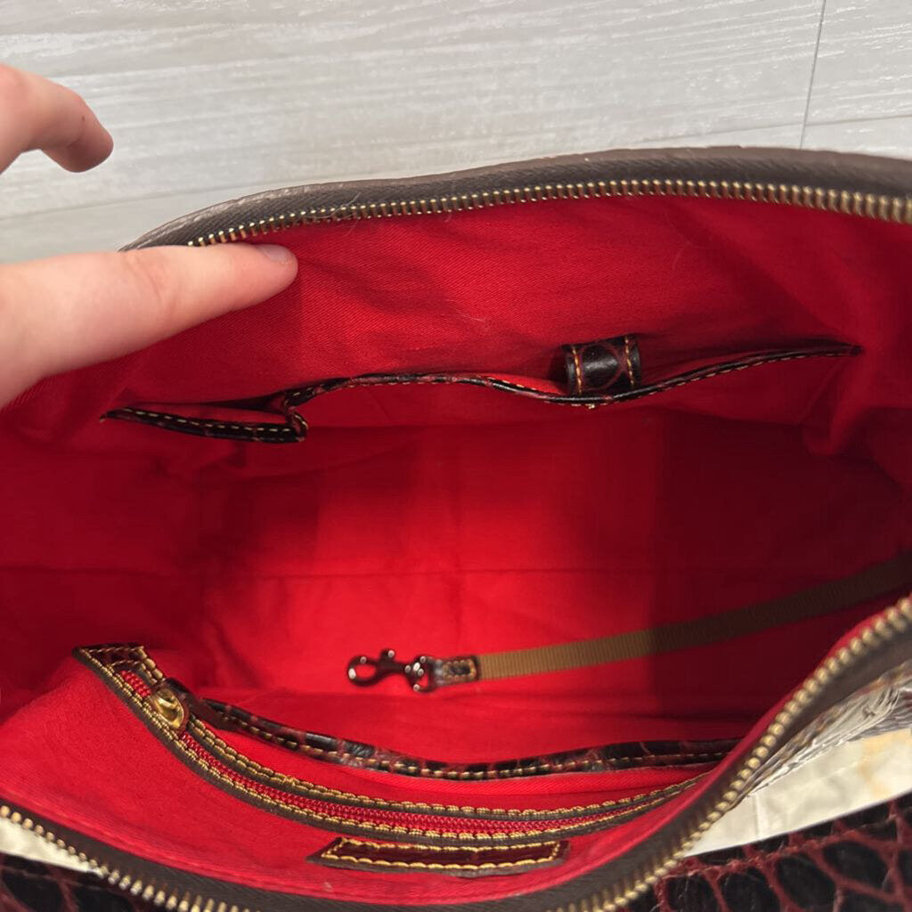 Dooney and Bourke Red Crocodile Embossed Leather Hobo Shoulder Purse