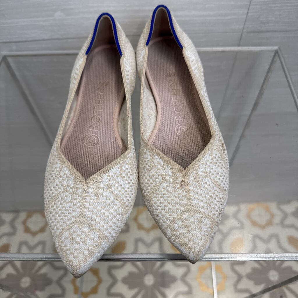 Rothy's Cream/ Beige The Point Diamond Twill Flats 6.5