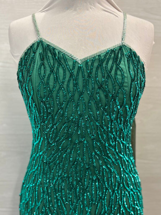 Vintage Mark and John by Gopal Green Sequin Print Long Formal Dress Medium