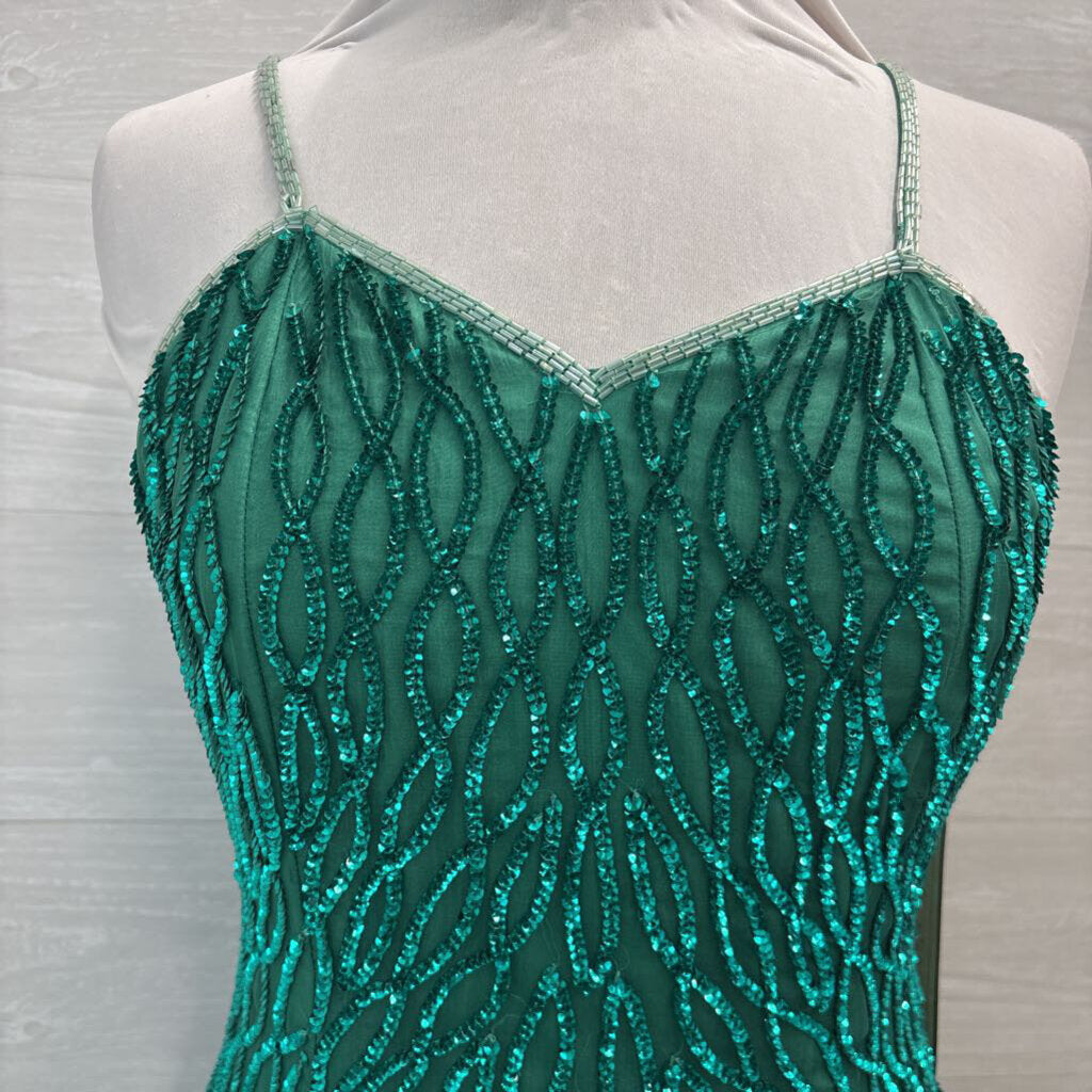 Vintage Mark and John by Gopal Green Sequin Print Long Formal Dress Medium