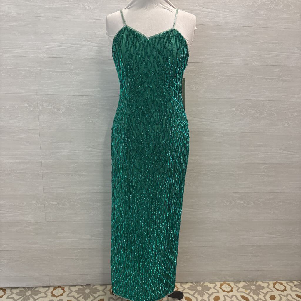 Vintage Mark and John by Gopal Green Sequin Print Long Formal Dress Medium
