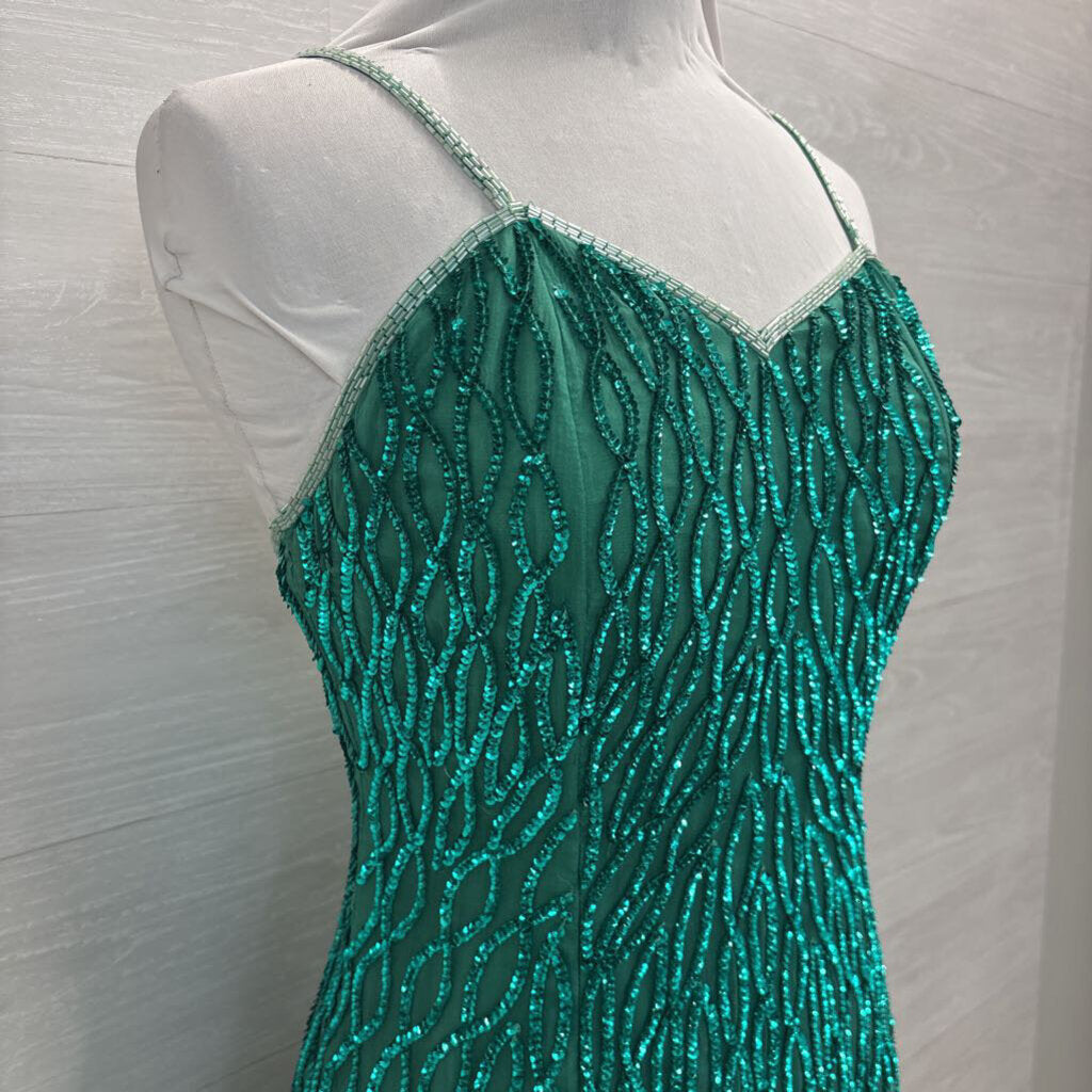 Vintage Mark and John by Gopal Green Sequin Print Long Formal Dress Medium