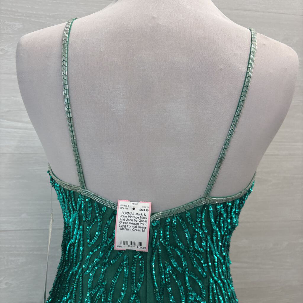 Vintage Mark and John by Gopal Green Sequin Print Long Formal Dress Medium