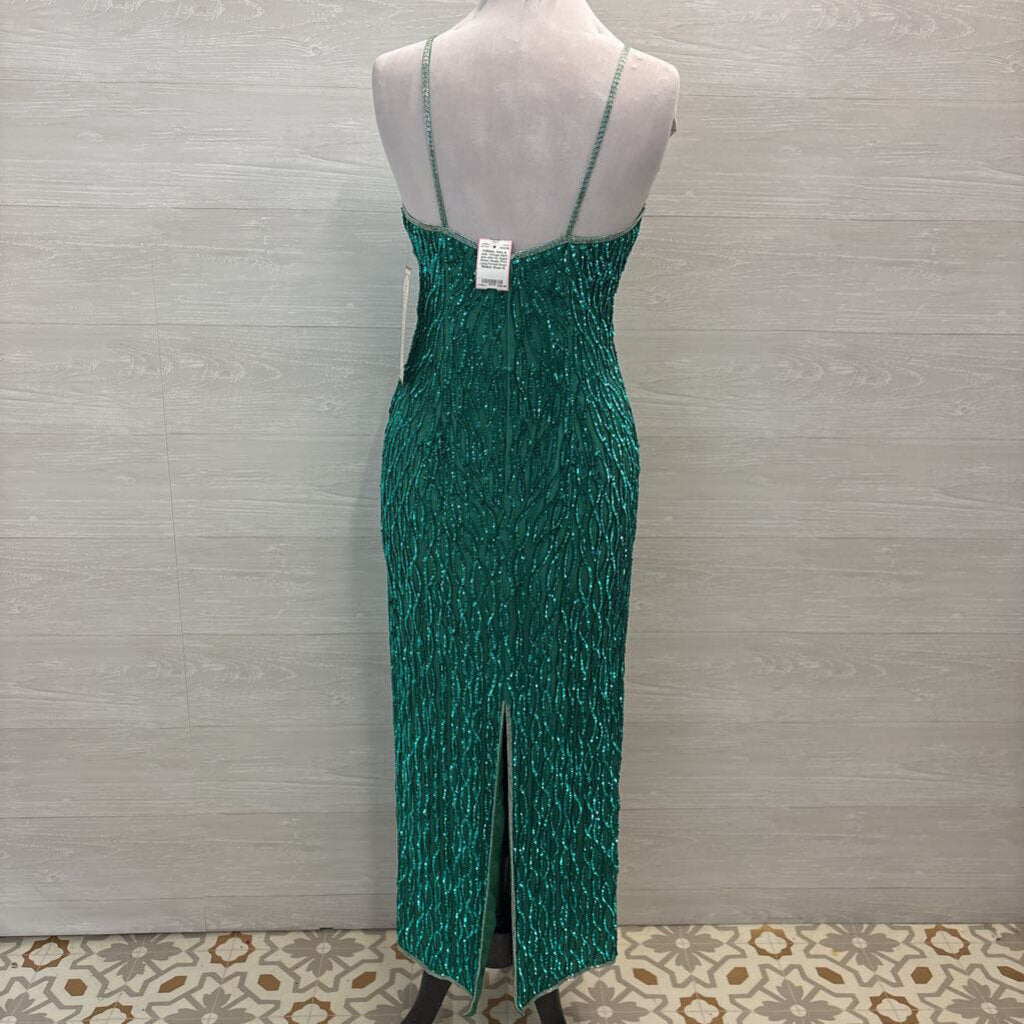 Vintage Mark and John by Gopal Green Sequin Print Long Formal Dress Medium