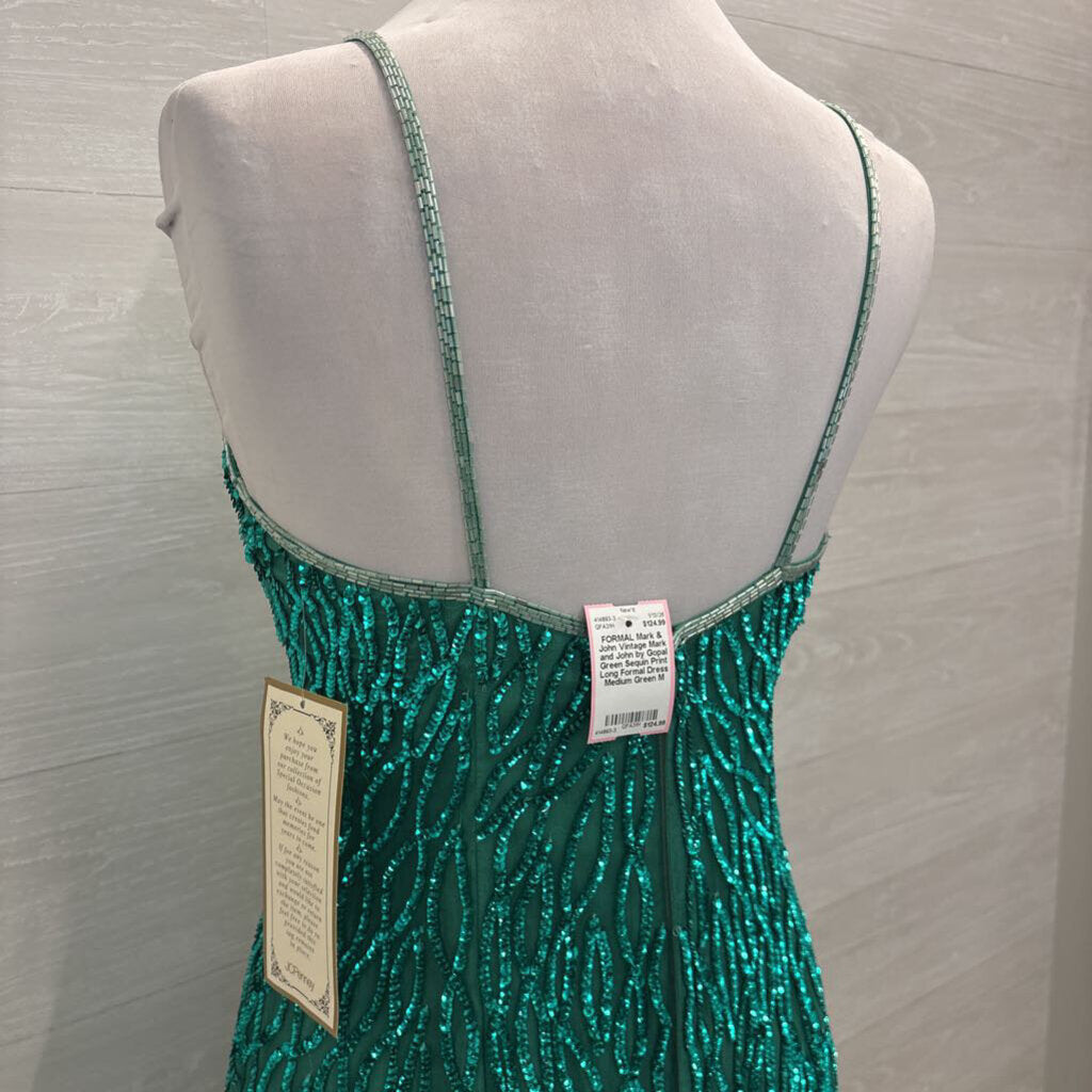 Vintage Mark and John by Gopal Green Sequin Print Long Formal Dress Medium