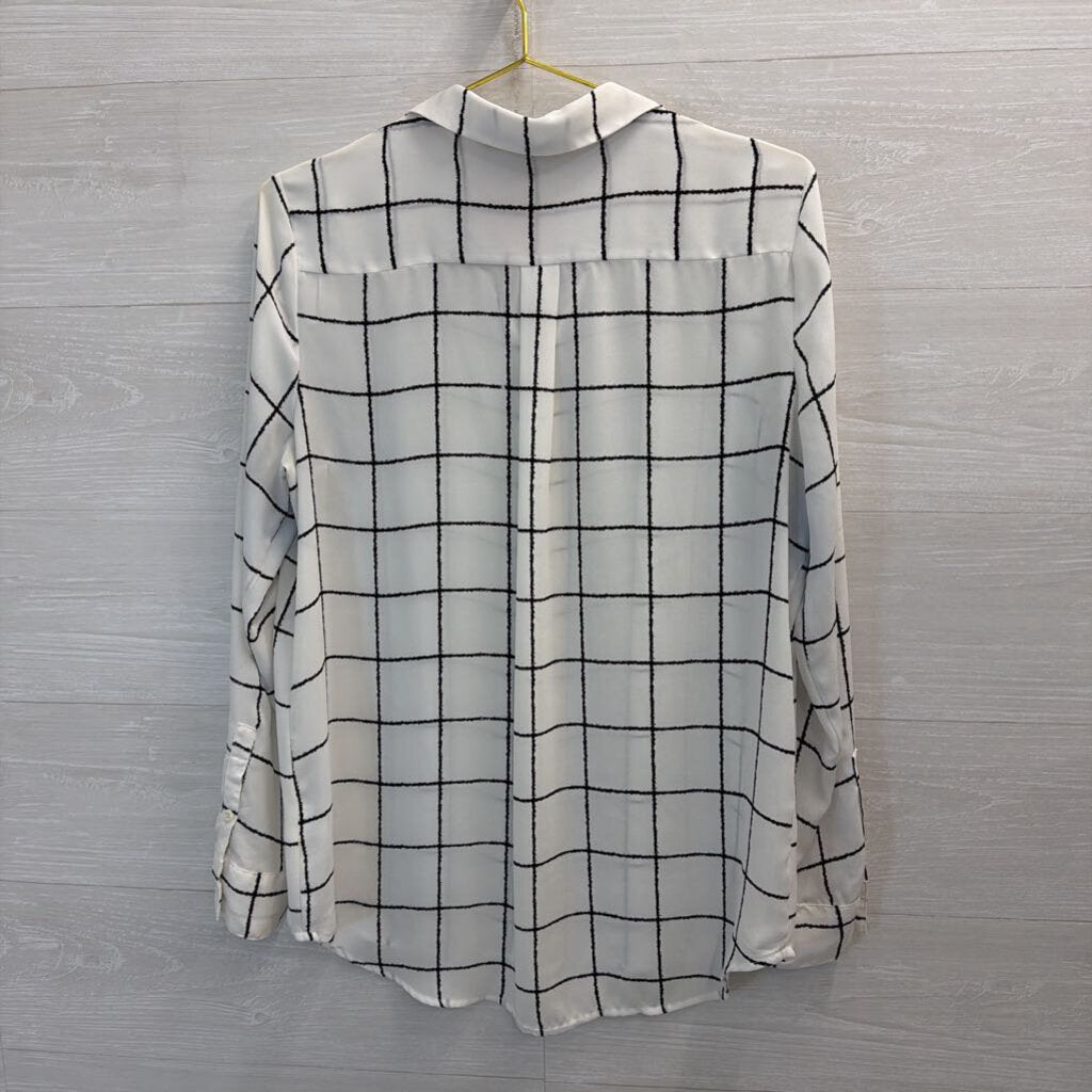 Apt 9 White/ Black Print Sheer Long Sleeve Button Down Top Large