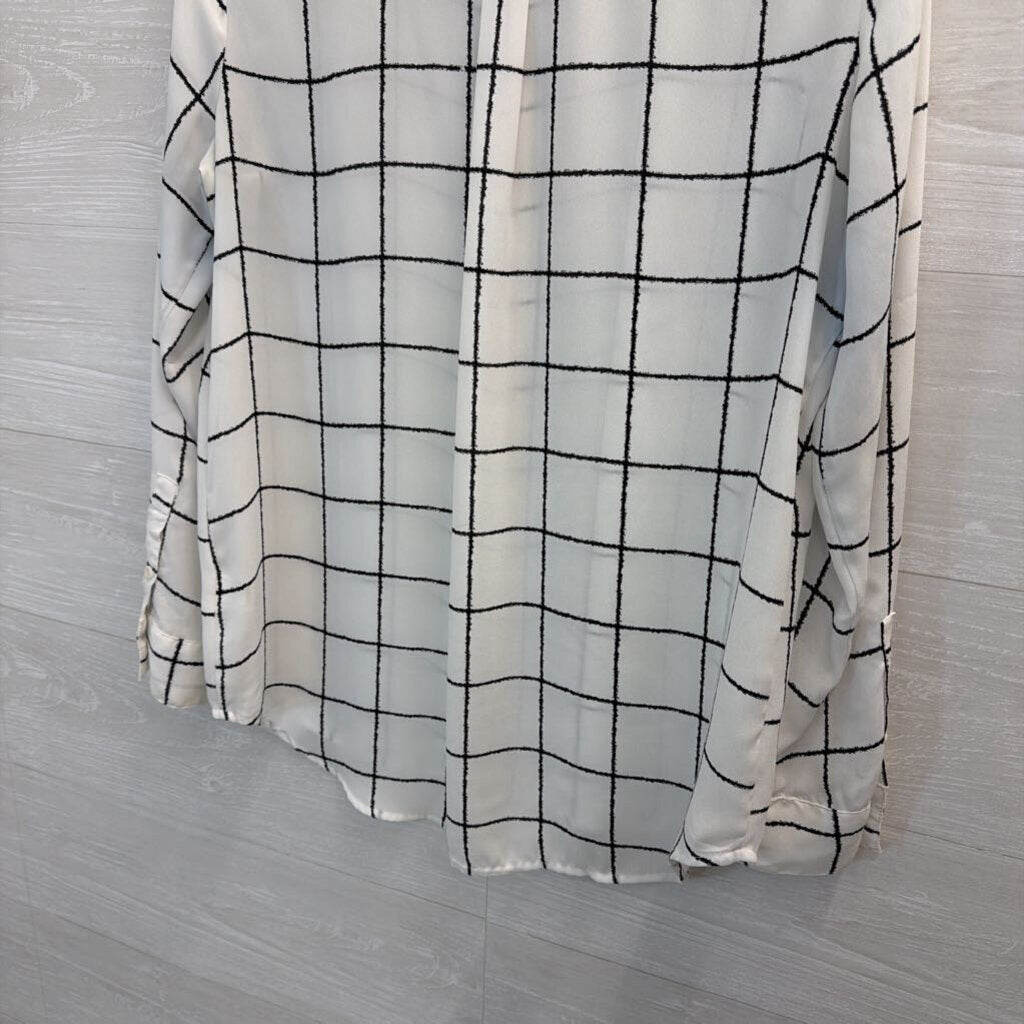 Apt 9 White/ Black Print Sheer Long Sleeve Button Down Top Large