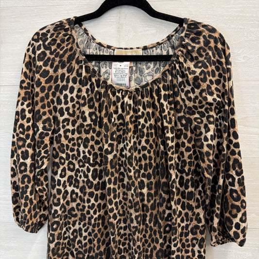 Michael Kors Brown/ Black Leopard Print Long Sleeve Top Small