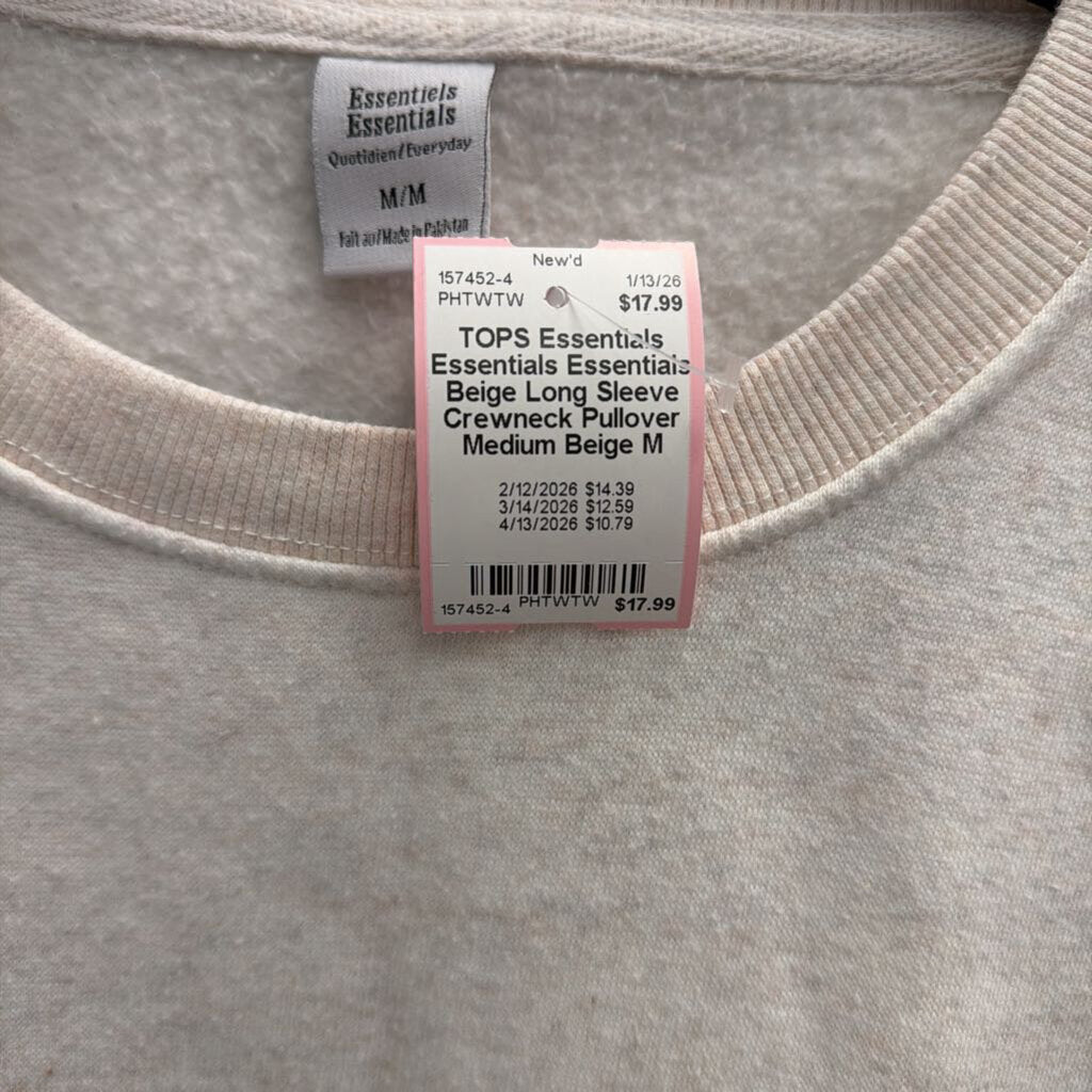 Essentials Beige Long Sleeve Crewneck Pullover Medium