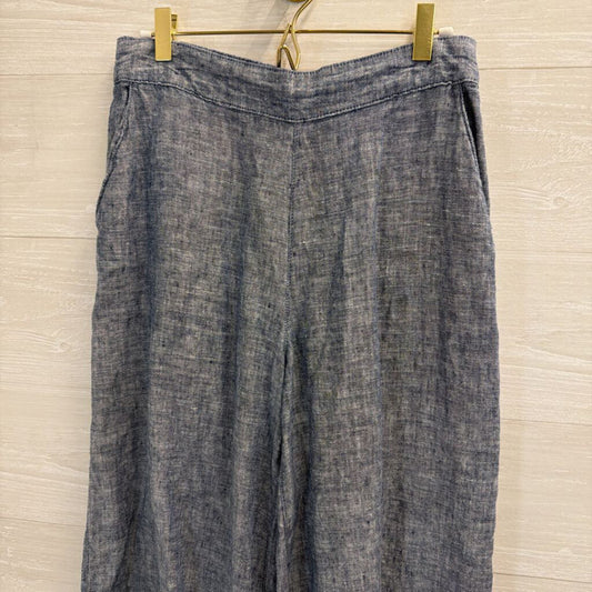 Nicole Miller 100% Linen Wide Leg Cropped Pull On Pants Medium