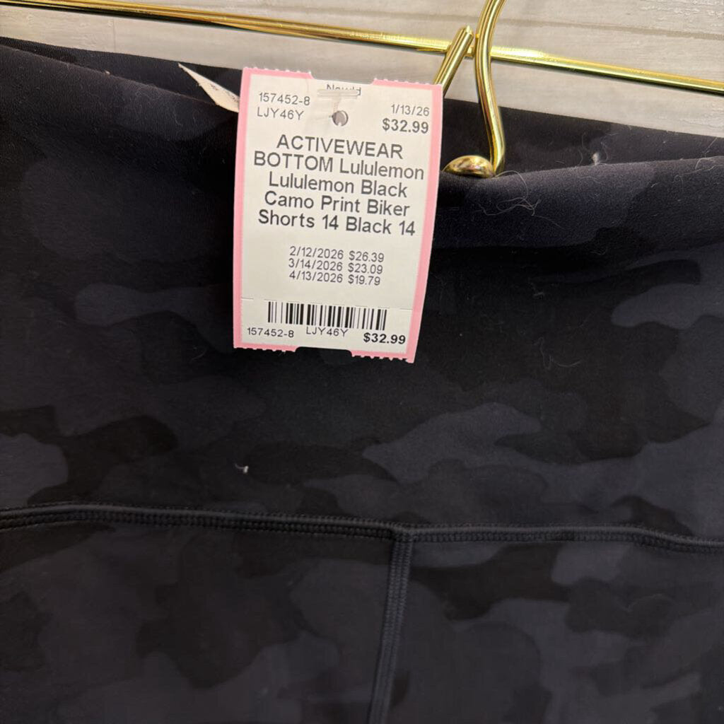 Lululemon Black Camo Print Biker Shorts 14