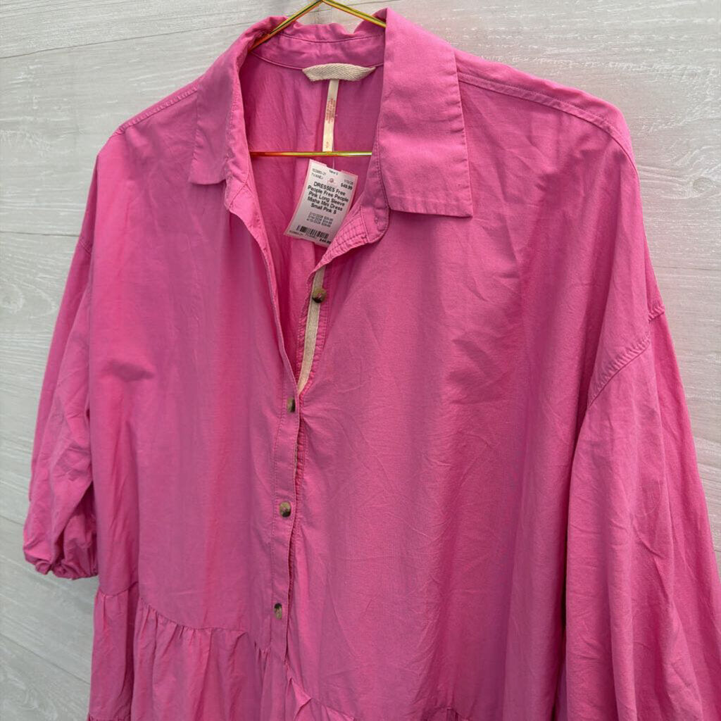 Free People Pink Long Sleeve Misha Mini Dress Small
