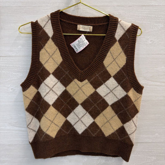 Altar'd State Brown/ Cream Argyle Sweater Vest Top Medium