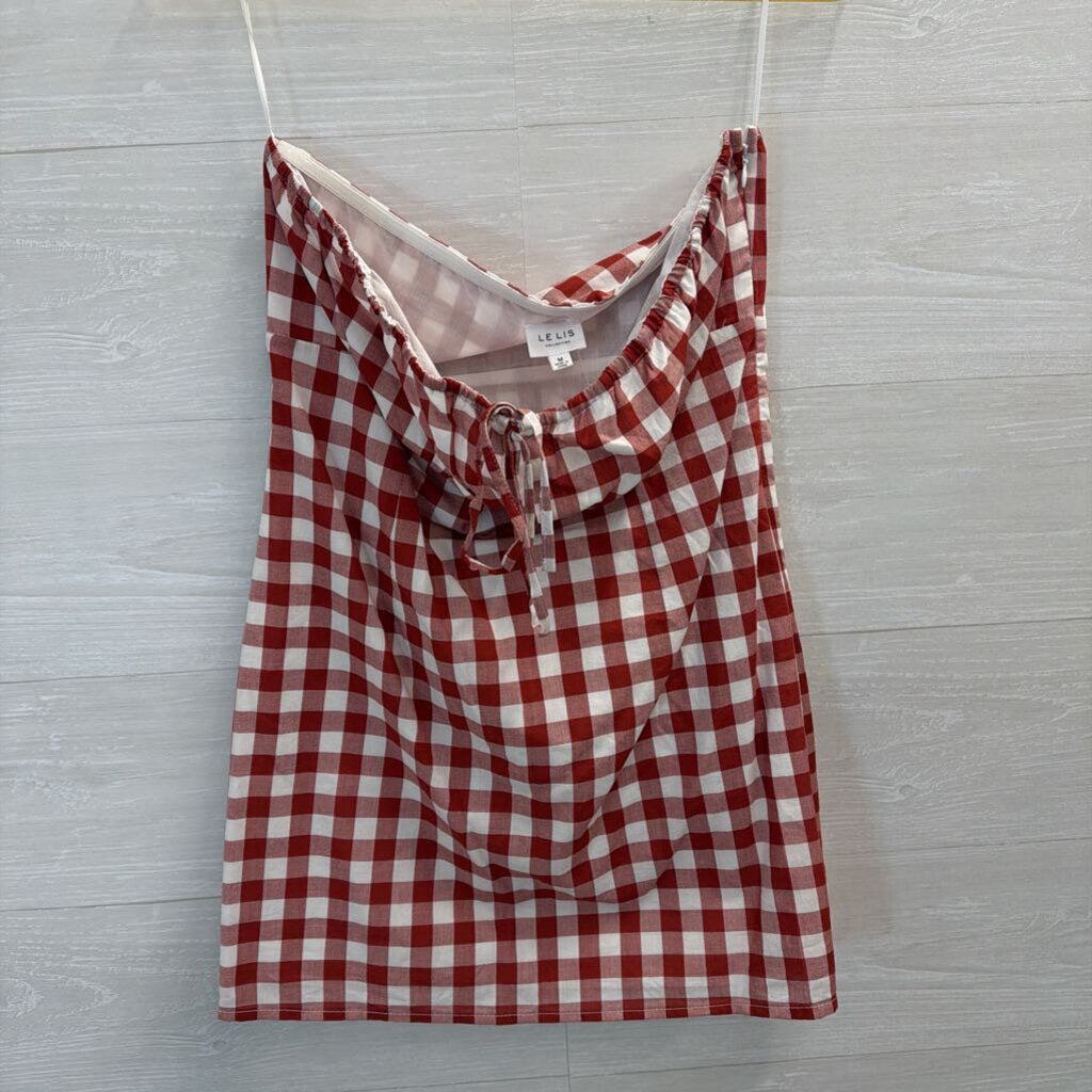 Le Lis Red/ White Gingham Print Strapless Mini Dress Medium