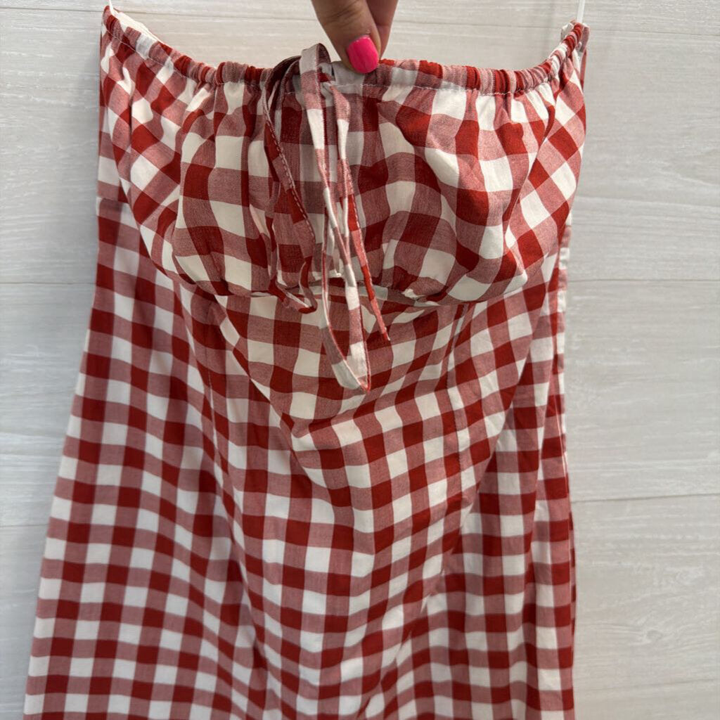 Le Lis Red/ White Gingham Print Strapless Mini Dress Medium