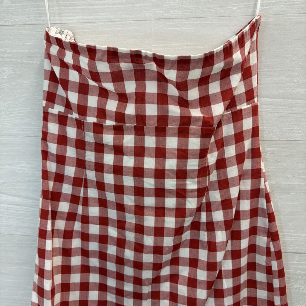 Le Lis Red/ White Gingham Print Strapless Mini Dress Medium