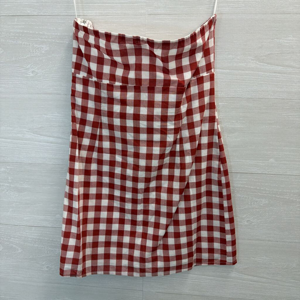 Le Lis Red/ White Gingham Print Strapless Mini Dress Medium