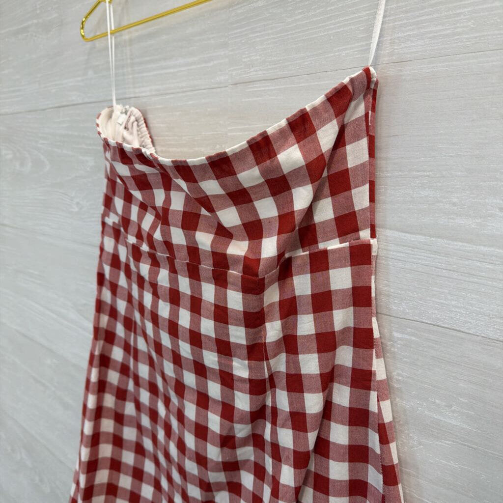Le Lis Red/ White Gingham Print Strapless Mini Dress Medium