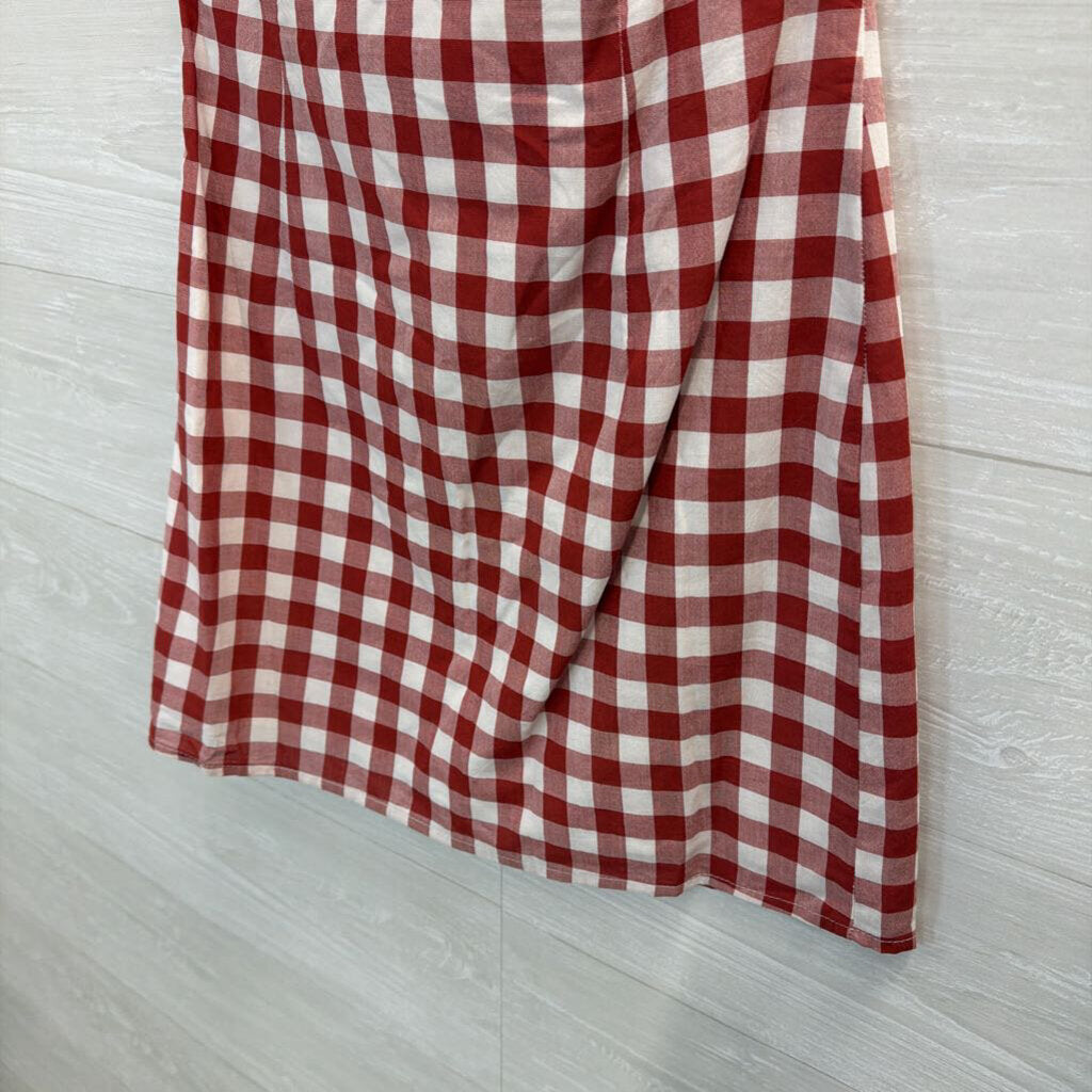 Le Lis Red/ White Gingham Print Strapless Mini Dress Medium