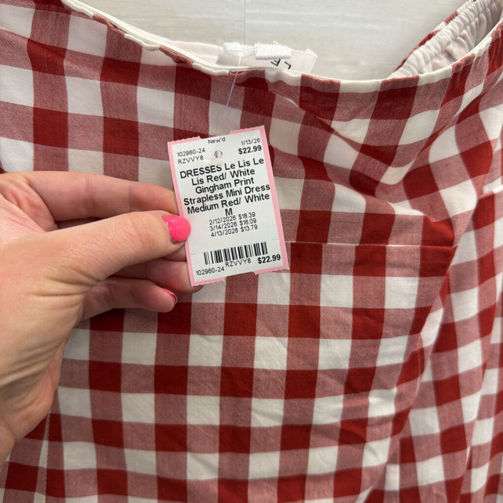 Le Lis Red/ White Gingham Print Strapless Mini Dress Medium