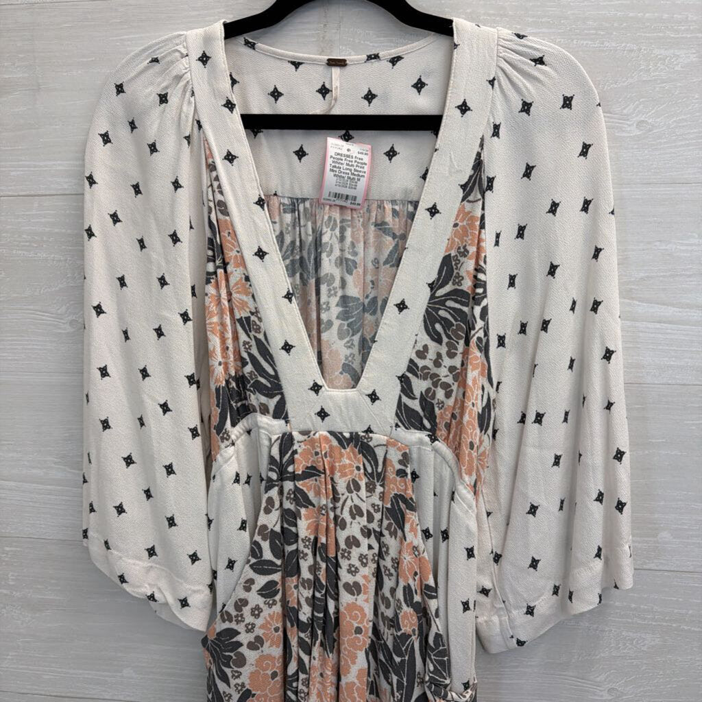 Free People White/ Multi Print Tallula Long Sleeve Mini Dress Medium