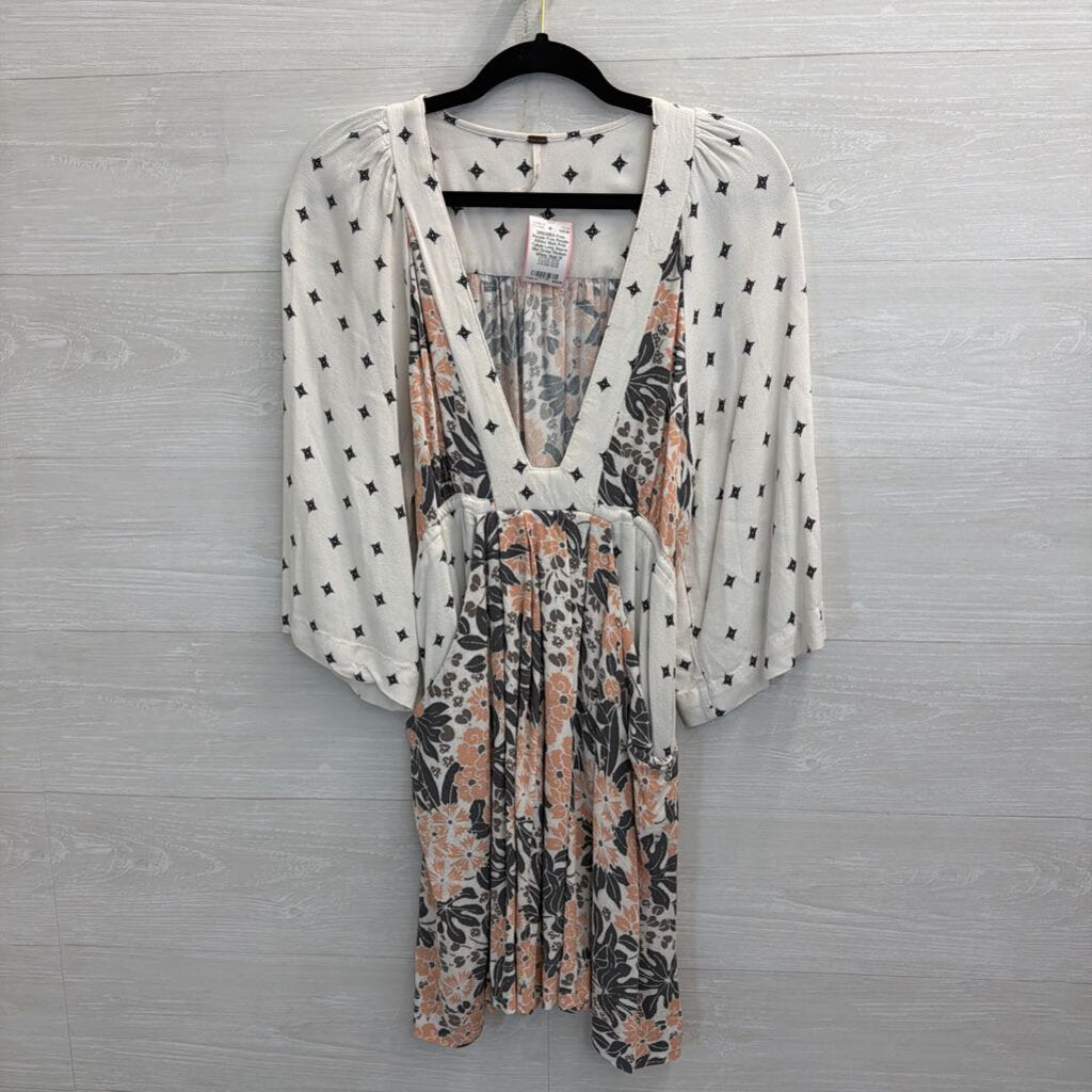 Free People White/ Multi Print Tallula Long Sleeve Mini Dress Medium