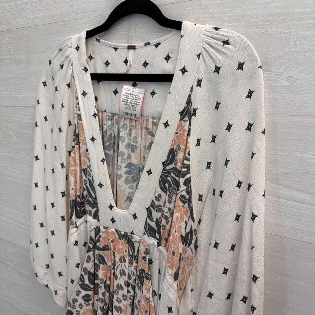 Free People White/ Multi Print Tallula Long Sleeve Mini Dress Medium