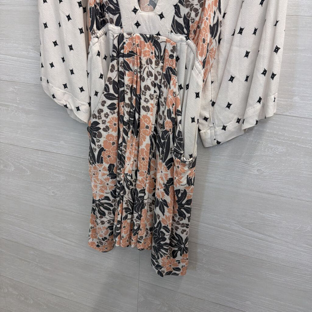 Free People White/ Multi Print Tallula Long Sleeve Mini Dress Medium