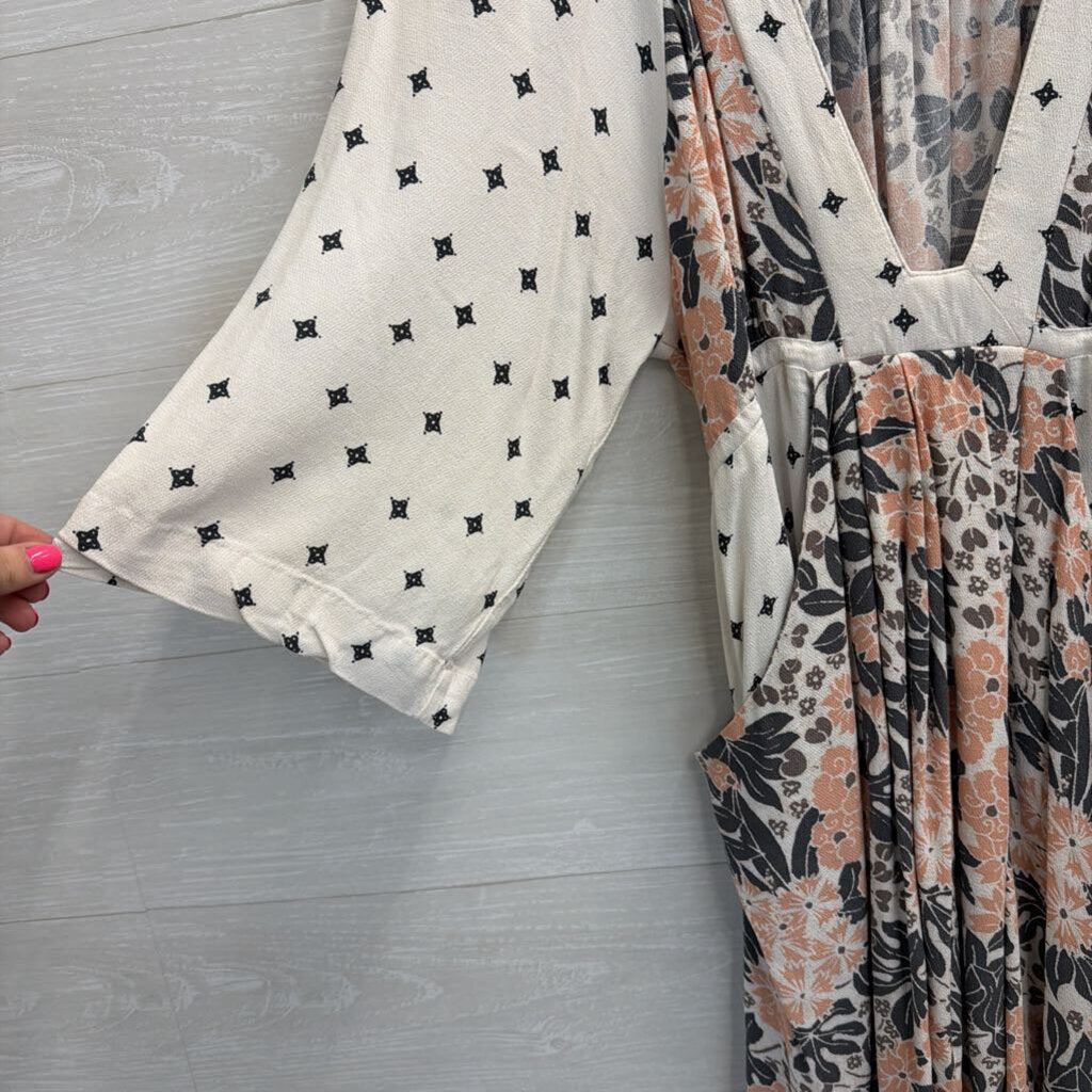 Free People White/ Multi Print Tallula Long Sleeve Mini Dress Medium