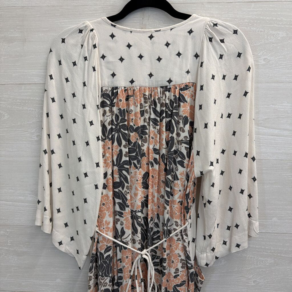 Free People White/ Multi Print Tallula Long Sleeve Mini Dress Medium