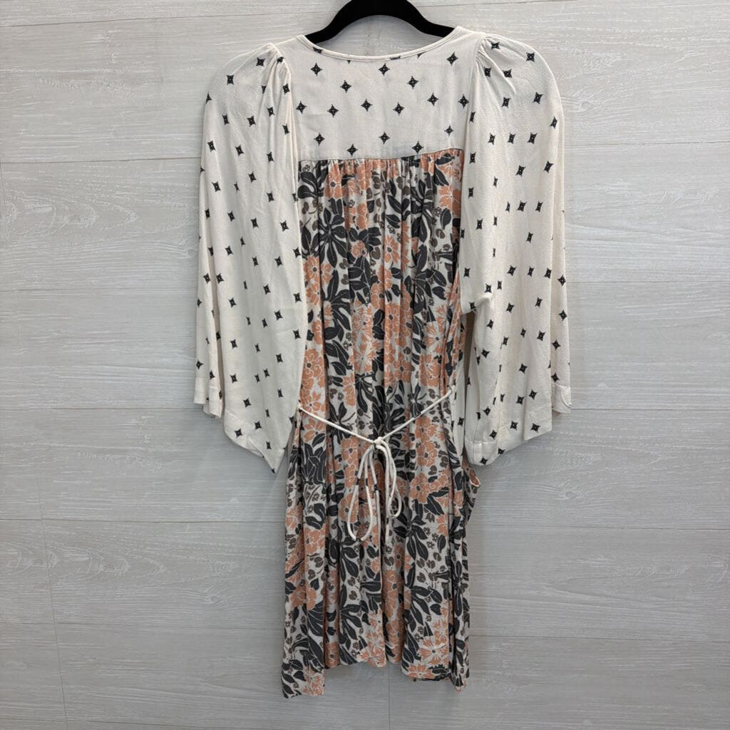 Free People White/ Multi Print Tallula Long Sleeve Mini Dress Medium